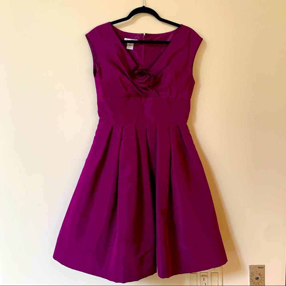 Oscar de la Renta Size 8 Silk Taffeta Party Dress w/ Handmade Flower Detail